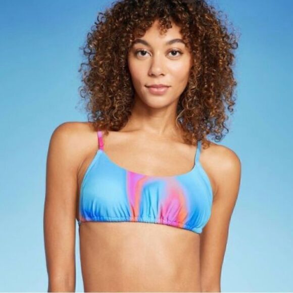 Wild Fable Women's Tunnel Front Bralette Bikini Top Blue Marble Print NWT XS - Picture 1 of 13